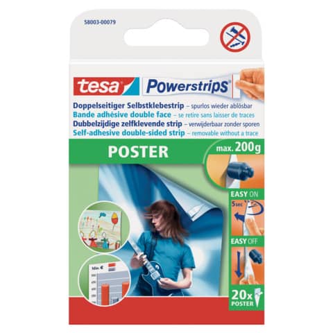 Powerstrips® Poster - ablösbar, Tragfähigkeit 200 g, weiß, 20 Stück