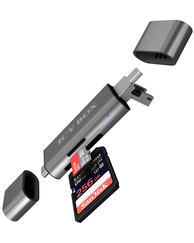 ICY BOX IB-CR200-C Multi USB Kartenleser fuer microSD und SD Karten untertuetzt USB Type-C und Dual Type-A / micro-B Stecker