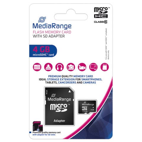 Micro SDHC Speicherkarte 4GB Klasse 10 mit SD-Karten Adapter