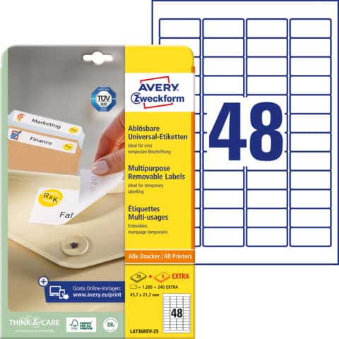 L4736REV-25 Universal-Etiketten - 45,7 x 21,2 mm, weiß, 1.440 Etiketten, wiederablösbar