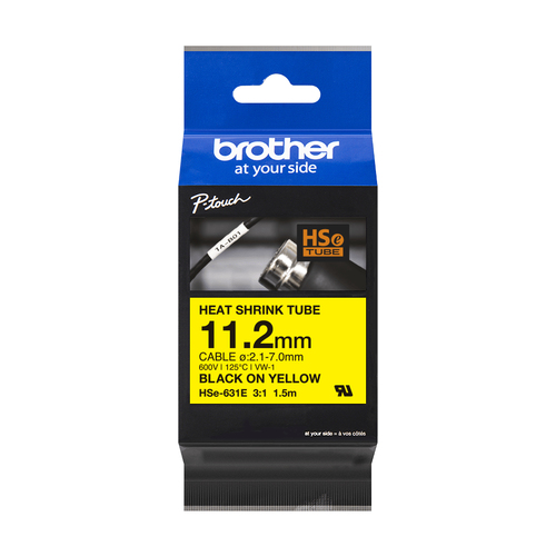 BROTHER Heat Shrink Tube Black on Yellow 11.2mm