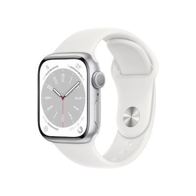 Apple Watch Series 8 GPS 41mm Aluminium Silber Sportarmband Weiß