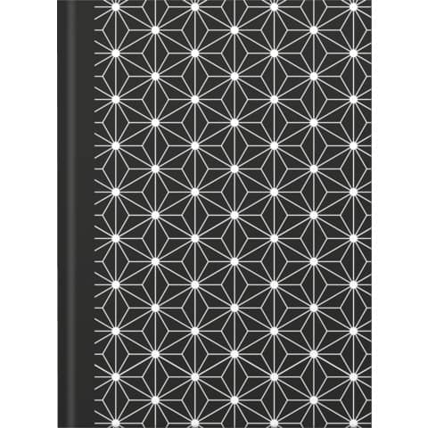 Notizbuch black&white stars - A5, Pünktchenlineatur, 96 Blatt