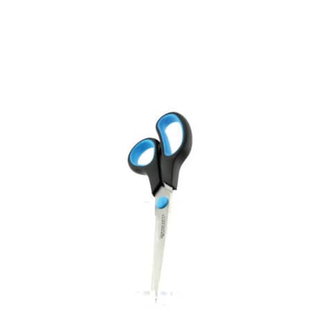 Schere Easy Grip, rostfrei, gebogen, asymmetrisch, blau/sw, 21 cm