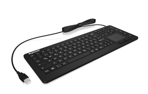KEYSONIC KSK-6231 Tastatur INEL Silikon-Tastatur universell staub und wasserdicht Full-Size Touchpad mit Beleuchtung schwarz (US)