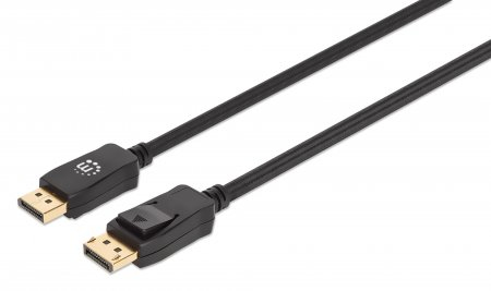 MANHATTAN 8K60Hz DisplayPort 1.4 Kabel Stecker auf Stecker 2m HDR vergoldete Kontakte Rastnase und geflochtene Ummantelung schwarz