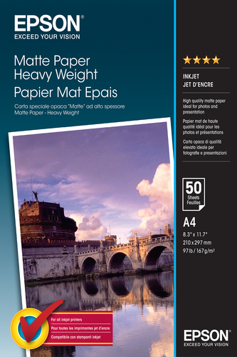 EPSON S041256 Matte heavyweight Papier inkjet 167g/m2 A4 50 Blatt 1er-Pack one-sided
