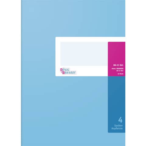 Spaltenbuch Kopfleisten-Ausführung - A4, 4 Spalten, 40 Blatt, Schema über 1 Seite