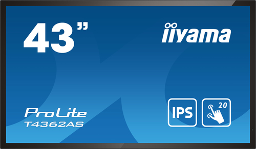 IIYAMA T4362AS-B1 4k UHD LCD 108cm 43Zoll 20 Points PCAP 500cd/m2 1200:1 3840x2160 AG RS232C 16GB eMMC 2GB RAM