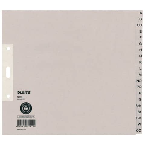 1200 Register - A - Z, Papier, A4 Überbreite, 21 cm hoch, 20 Blatt, grau