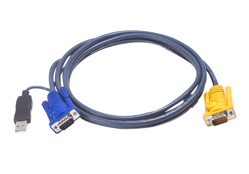 ATEN 2L-5202UP KVM-Kabel VGA USB mit eingebautem PS/2-USB-Konverter schwarz 1,8m