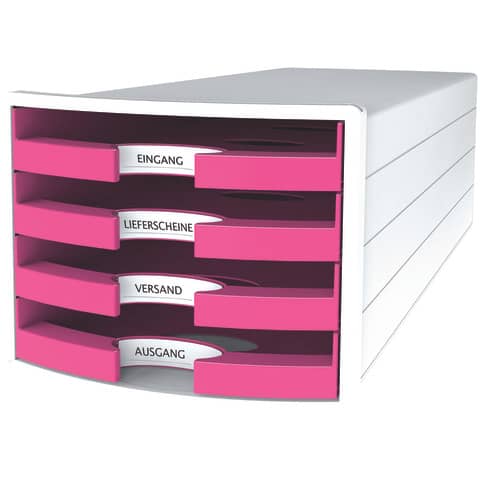 Schubladenbox IMPULS - A4/C4, 4 offene Schubladen, weiß/pink