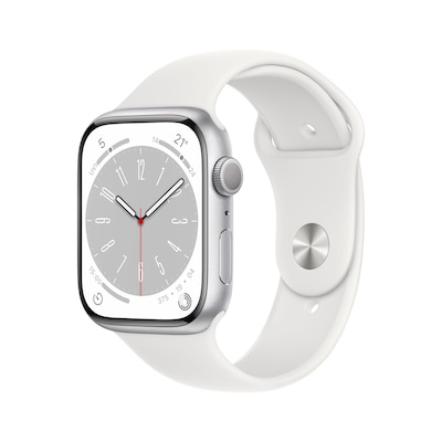 Apple Watch Series 8 GPS 45mm Aluminium Silber Sportarmband Weiß