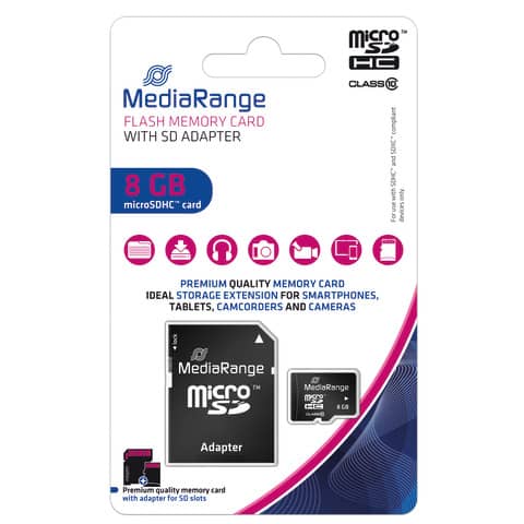 Micro SDHC Speicherkarte 8GB Klasse 10 mit SD-Karten Adapter