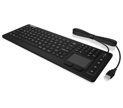 KEYSONIC KSK-6231 Tastatur INEL Silikon-Tastatur universell staub und wasserdicht Full-Size Touchpad mit Beleuchtung schwarz (CH)